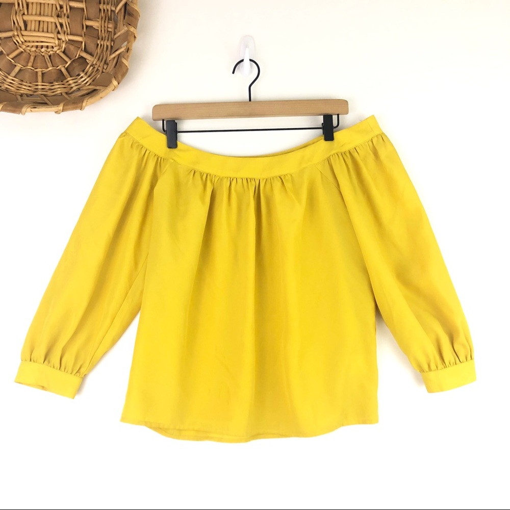 Anthropologie Maeve Yanna Wide Boat Neck Yellow Blouse Size XSmall